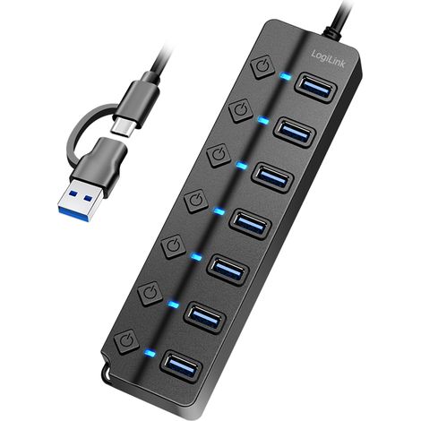 Hub activo USB 3.2 Gen1 de 7 puertos, interruptores LED LogiLink, fuente de alimentación rápida (1/5)