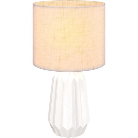 Lámpara de Mesa avec Base de Cerámica y Pantalla de Lino Estilo Retro para Dormitorio 40W Blanco y beige (1/5)
