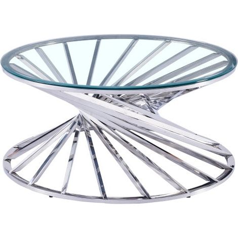 Table Basse NAUTILUS Ronde Plateau Verre Trempé Transparent Pieds Chrome D80x45cm (1/4)