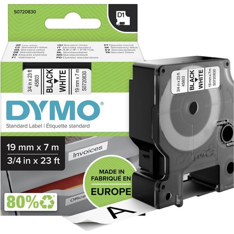 DYMO D1 45803 Colore Nastro: Bianco Colore carattere:Nero 19 mm 7 m