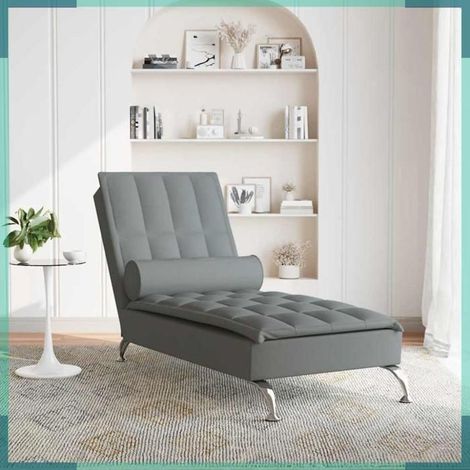 Chaise longue de massage - 379444 - tissu gris foncé - traversin massage 1 point - câble USB 160 cm (1/5)
