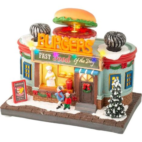 Lumineo Casetta Natale Burger Fast Food 12x19,5x16 cm LED Bianco caldo