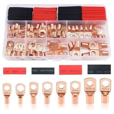 120 Pièces M6/M8 Cosses à Anneau Kit, Cosses de Câble Tubulaires, Cosses de Embouts de Câble de Batterie, pour Câble électrique, avec Gaines Thermorétractables, Doré (1/5)
