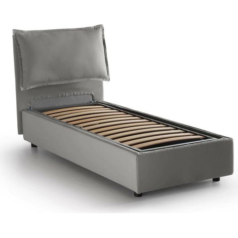 Talamo Italia Letto singolo Gemma, Letto contenitore con rivestimento in tessuto, 100% Made in Italy, Apertura frontale, adatto per materasso Cm 80x200, Grigio, con imballo rinforzato
