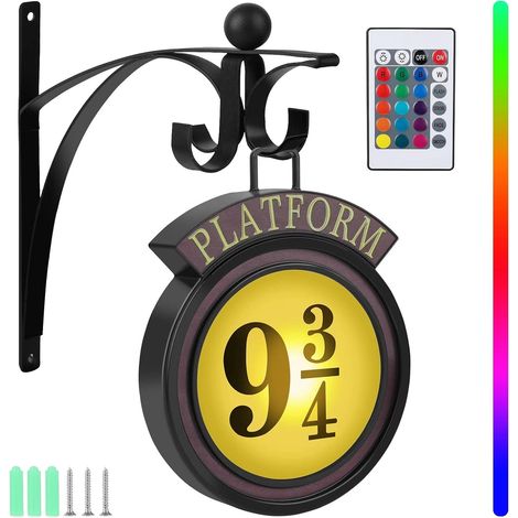 Luce notturna per binario 9 3/4 - decorazione da parete per illuminazione notturna - luce novità - con telecomando - 16 colori - Natale e (1/2)