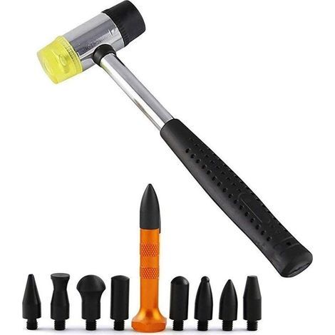 Kit de débosselage de carrosserie sans peinture de10 articles. Marteau en caoutchouc, pointeaux. Pour débosselage de voiture, de porte de réfrigérateur (1/5)