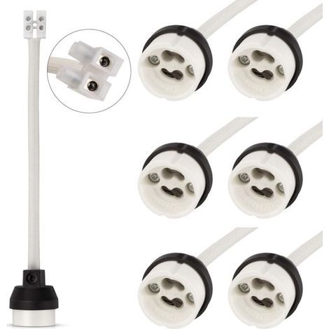 GU10 Support de lampe, 0.75mm² 15CM/150MM fil, GU10 Connecteur base en créramique pour ampoule GU10, 0-250V, 2A, 6 Paquets (1/5)