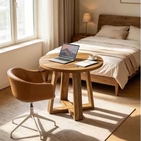 Runder Besprechungstisch 80 cm braun aus MDF für 2-4 Personen (1/5)