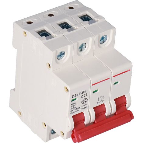Disjoncteur miniature pour montage sur rail DIN, boîtier en polycarbonate, interrupteur à air domestique 400 V CA triphasé DZ47-6325A
