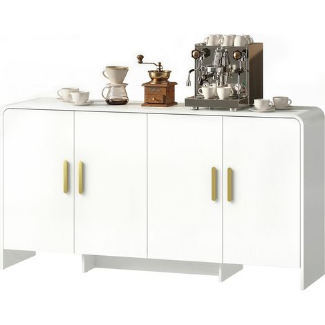 Buffet de cuisine avec 4 étagères, 4 portes à fermeture amortie, meuble TV 72 pouces, 152 x 40 x 80 cm, blanc (1/5)