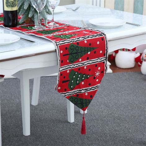 Décoration de table de Noël, chemin de table de Noël avec pompons, décoration de table décoration de Noël décoration de fête de vacances (1/5)