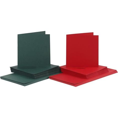 Creotime cartes et enveloppes 15 x 15 cm 50 sets vert/rouge