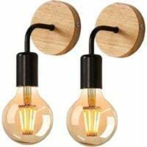 Applique Murale Industrielle Rétro 2 Pack Noir Métal Bois Salon Chambre Ampoules Non Comprises (1/4)