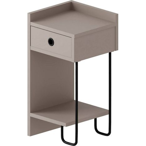 Nachtisch Cedro, 1 Schublade, 2 Ablagen, Schiebetür, 32x30x61h cm Taupe-Grau