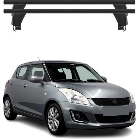 OMAC Barres de toit transversales en aluminium pour Suzuki Swift II 2013-2017 FL – Antivol – Rainure en T – Testées City Crash – Charge Max 50 kg Noir