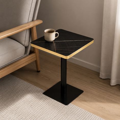 Table de Salle à Manger Carrée Moderne, pour 2 à 4 Personnes, Piètement Métal, Plateau Aspect Marbre, 60×60×74 cm (1/5)