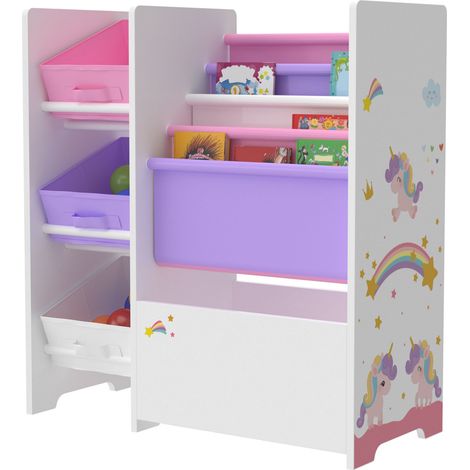 Scaffale portaoggetti per bambini con 3 contenitori aperti bianco/viola/rosa 030006997