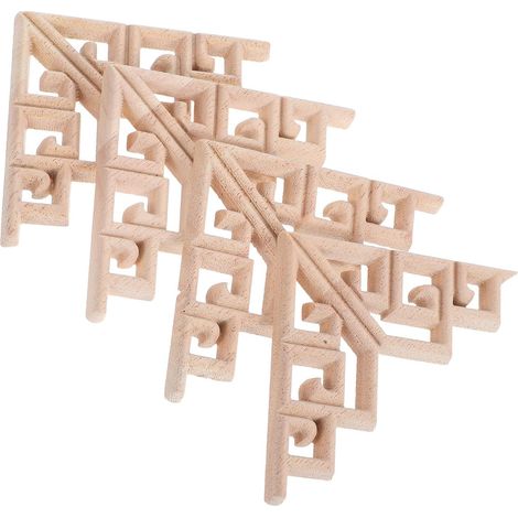 Appliques Décoratives Facile à Installer Lot de 4 en Bois Massif Sculpté Style Européen Design D'angle Beige pour Meubles et Fenêtres pour Décoration Intérieure Élégante (1/5)