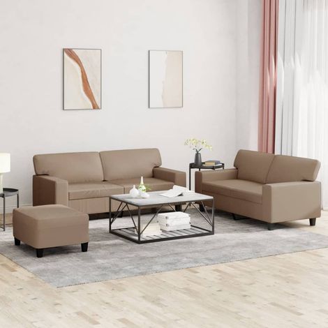 3-tlg. Sofagarnitur Cappuccino-Braun Kunstleder
