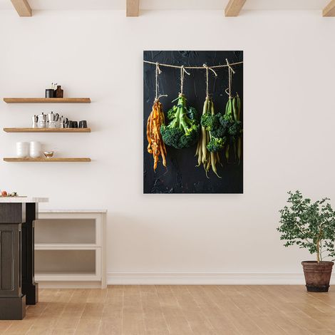 Wandbild Brokkoli Bohnen auf schwarzem Hintergrund 70x100