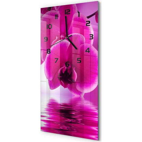 Horloge Murale Rectangulaire Verticale Cadeau Original Design Moderne Orchidée rose 30x60 cm (1/5)