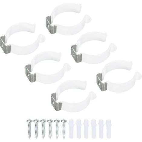 T12 U Clips Console Bracket for LED Light Bulb Mounting Console Bracket Stainless Steel Fluorescent Tube Bracket Screw Pipe Clamps, White Pack of 6 (1/5)