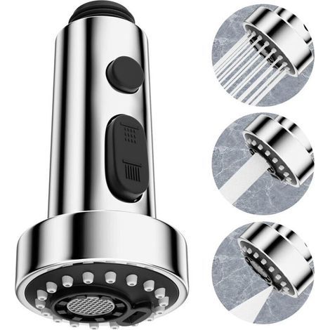 Tête robinet cuisine 3 modes,douchette de remplacement G1/2 pour mitigeur rétractable,pivot 360°,filetage mâle,universelle pour évier (1/5)