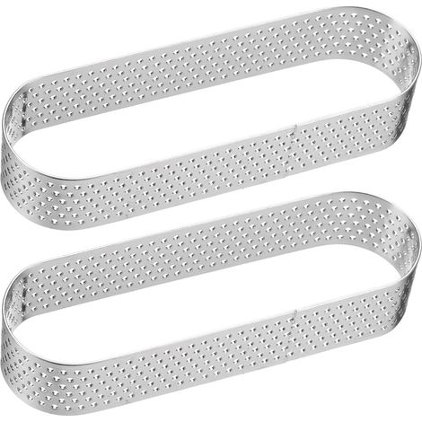 2 x 4.33" Stainless Steel Oval Cake Circles Perforated Non-Stick Polished Thick Foam Circle Pastry Tools for Cake Dessert French Fruits (1/5)