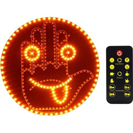 Auto Finger Licht, Lächelndes Gesicht Lampe Mit Fernbedienung, 2 in 1 Ausdruck Finger Lechten LED Schild, LED 14 Modi Daumen, Auto-lächelndes Gesicht Lampe, Für Männer Kfz LKW Fahrer (1/5)
