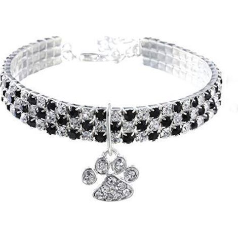 Collier pour Animal de Compagnie avec Diamants - Réglable - Pendentif en Forme de Griffe de cœur élastique - pour Chat et Chien - Petit Collier pour Animal Domestique