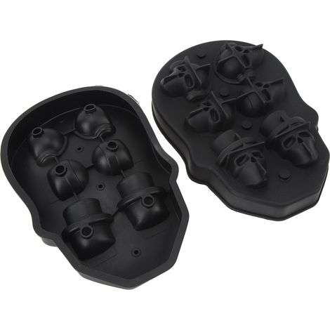 Moule à glaçons 3D en forme de crâne, 6 compartiments, en silicone flexible, pour boissons froides, cocktails, pâtisseries et chocolats. (1/5)