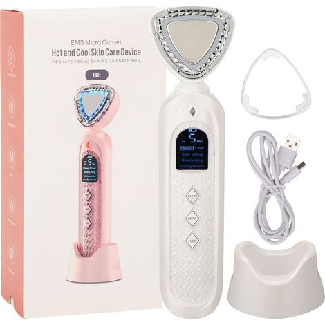 Massageur Visage Chaud Froid 3 Vitesses EMS Lift Anti-Rides Nettoyage Pores Appareil Beauté Lumière Rouge Bleue (1/5)