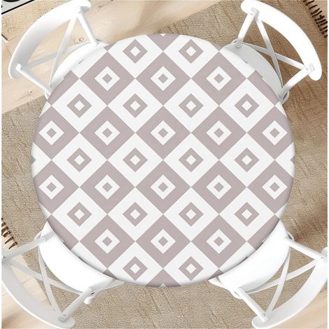 Nappe Ronde d'extérieur avec élastique Ø 36"(90cm) Nappe de Jardin élastique Motif Grille Simple 2 Convient aux Tables de 75 à 85 cm de Large (1/5)