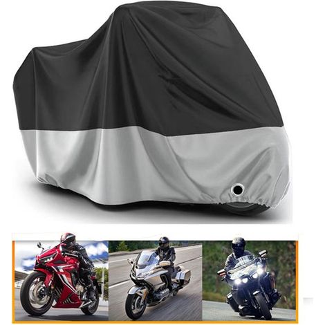 Funda para moto, Impermeable, Dimensiones: 265105125 cm, Resistente a la lluvia, protección UV y al polvo, Color negro y plateado (1/5)