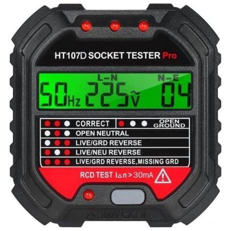 Testeur de socket HT107 Détecteur de sortie automatique multifonction RCD avec outil de compteur de jauge d'affichage LCD