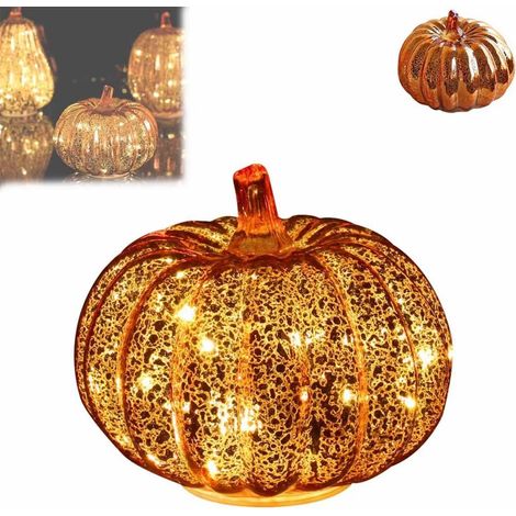 Zucca decorativa autunnale, eleganti luci a forma di zucca in vetro per decorazioni natalizie del Ringraziamento, centrotavola a LED, oro