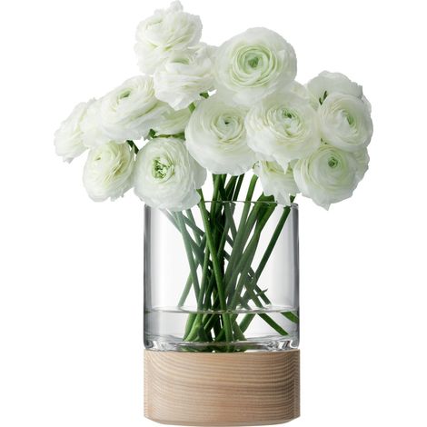 Vase lanterne transparente avec support en frêne, hauteur 18 cm (1/5)