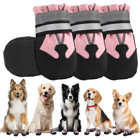 Zapatos protectores 4 piezas, impermeables antideslizantes, correas ajustables tiras reflectantes proteger patas perro, Color naranja, Talla XXL (1/5)