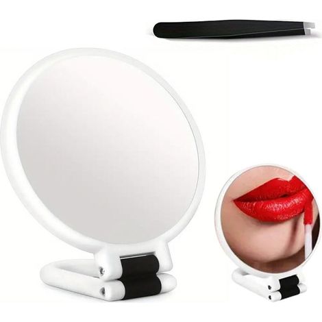 Miroir de maquillage pliable double face 1X, grossissement 30X, avec support réglable, blanc (1/5)
