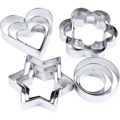 Lot de 12 emporte-pièces - Moules à biscuits en forme de fleur, cœur, cercle et étoile - Découpe-pâte pour pâtisserie et cuisine - Accessoires de pâtisserie (1/5)