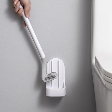 Brosse WC flexible à 360° avec base, sans perçage ni clouage, outil de nettoyage ménager sans tête pour salle de bain. (1/5)