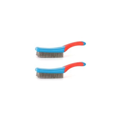 Lot de 2 brosses métalliques en acier inoxydable avec poignée en caoutchouc pour nettoyer la rouille, les scories de soudure, les forets de grille de barbecue en bois (1/5)