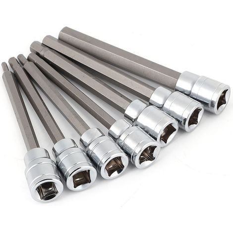7-teiliges extra langes Sechskant-Steckschlüssel-Set 3/4/5/6/7/8/10 mm, Steckschlüssel-Reparaturwerkzeug, Schlagschrauber, verlängerte Sechskantbits, Heimwerker-Set. (1/5)