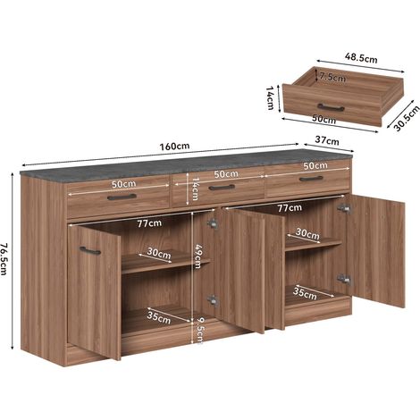 Aparador cocina con 3 cajones y baldas ajustables OKMYHOME