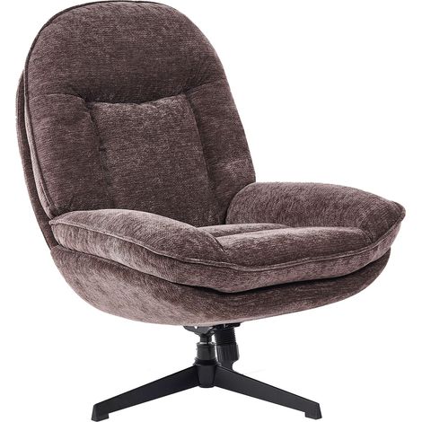 Beliani Swivel Armchair Dark Brown Chenille Modern Thickly Padded Seat Fabric, Armless, Foam Filling, Elastic Belt, Seat Height 44 cm, Holds up to 130 kg, 80 x 92 x 97 cm, 100% Polyester, Solid AREMAR (1/5)