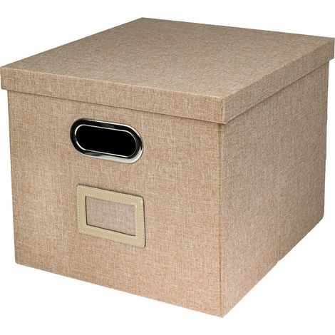 HMF Aufbewahrungsbox mit Deckel DIN A4 Hängeregister passend für Kallax Regal, Beige