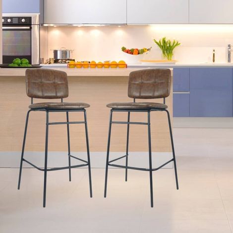 Taburete con asiento y respaldo de piel sintética color óxido y patas negras - Ross (1/4)