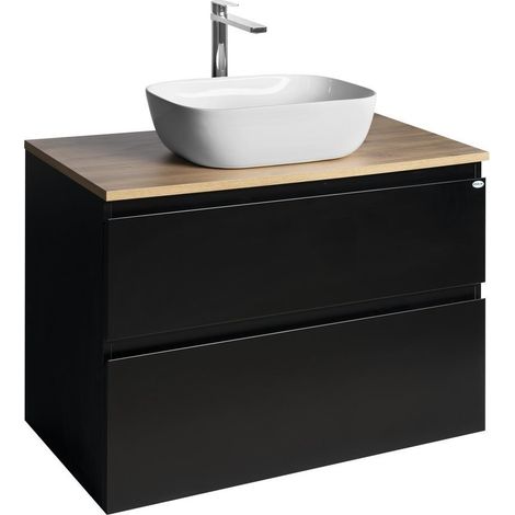 ALTAIR Meuble sous-vasque avec planche 87,5 cm, noir mat/chêne emporio (1/4)