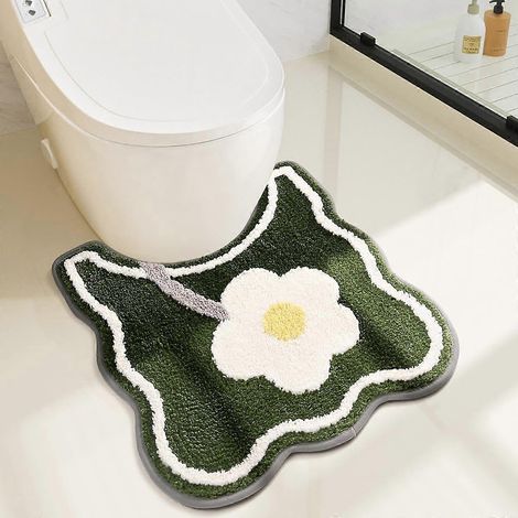 Tapis de toilette/baignoire en forme de U, antidérapant, à motif floral, doux et moelleux, en microfibre, ultra-absorbant et lavable. (1/4)