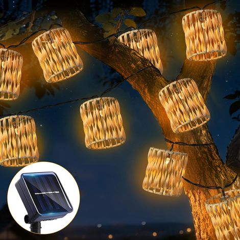 Guirlande lumineuse solaire d'extérieur - 10 lampions LED - Résistant aux intempéries - 3,6 m - Guirlande lumineuse solaire en rotin - Orange - Pour décoration extérieure, jardin, balcon (1/5)